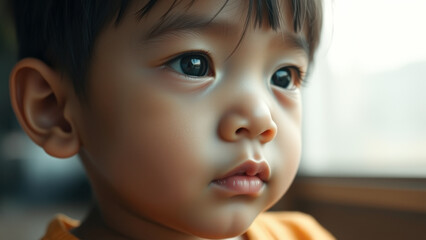 Canvas Print - Close-up of a Young Boy's Face with Curious Eyes