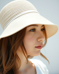 Wall Mural - Portrait of a Woman with a Straw Hat