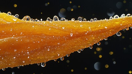 Poster - A detailed macro shot of a single French fry with visible salt crystals and crisp edges against a dark elegant background creating a sense of indulgence Camera lens 50mm Stock Photo with copy space