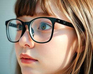 Canvas Print - Young girl wearing black glasses