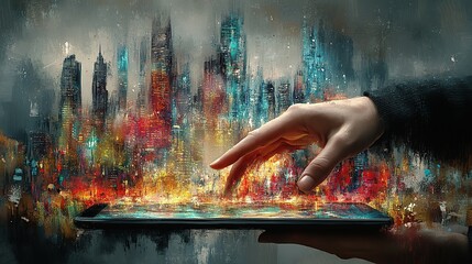 Poster - Hand Interacting with Digital Cityscape