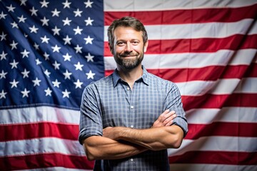 Portrait of a Man in Front of the American Flag