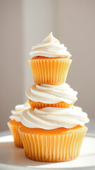 Wall Mural - Stack of Vanilla Cupcakes with Whipped Cream