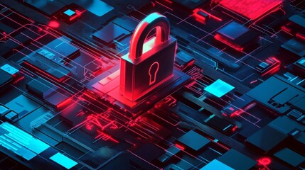 Poster - Cyber Security Padlock on Abstract Circuit Board