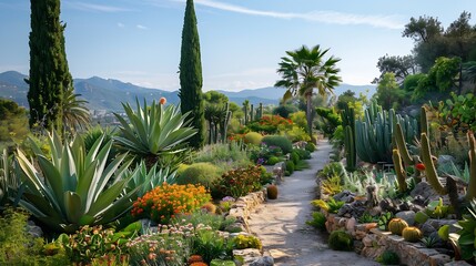 Wall Mural - Marimurtra botanical garden at Blanes near Barcelona Spain : Generative AI