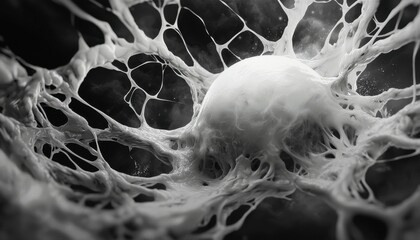 An intricate web of abstract shapes resembling a cosmic formation, blending light and shadows for a dramatic effect.