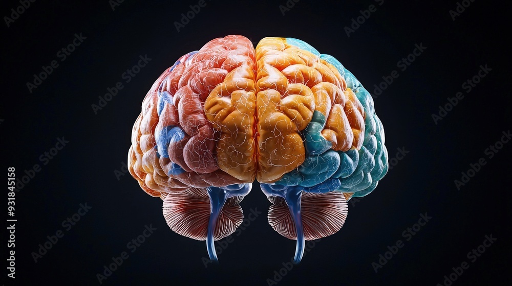 A detailed illustration of the human brain, highlighting different ...