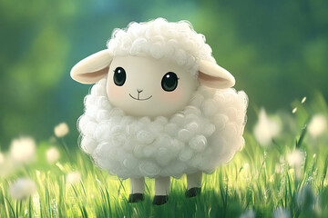 a cute little sheep cartoon for bakraeid card and eid poster for Muslim festival generated by AI