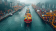 © Golib Tolibov - Aerial view of container ship loading at busy port