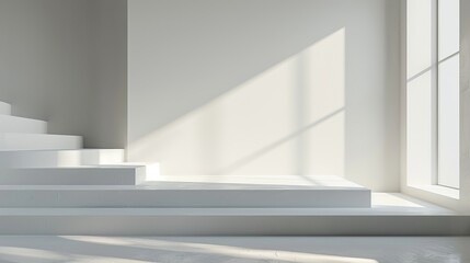 Poster - A minimalist background with a smooth concrete light gray surface and gentle shadows