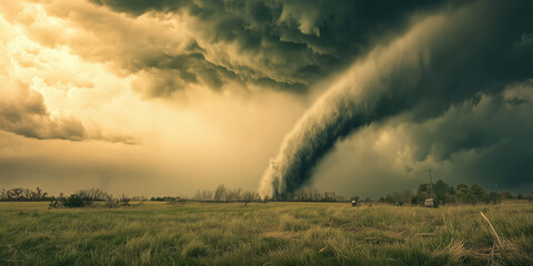 a tornado in a field in the midwest - a deadly weather threat in the farmlands of the united states 