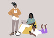 © nadia_snopek - Teenagers engage in digital projects and conversation while relaxing in a vibrant setting, showcasing creativity and connection