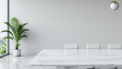 Wall Mural - white kitchen with wooden countertop, golden handle cabinets and sink, white wall mockup background