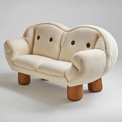 Sticker - A small couch with two holes in the back and a wooden base, AI