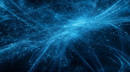 Poster - Abstract Blue Network of Light Streaks and Glowing Particles