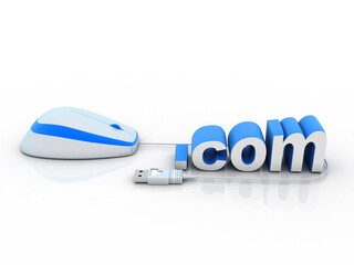 Poster - 3d illustration word dot com connected mouse
