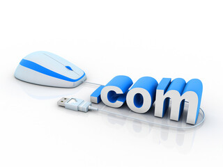 Poster - 3d illustration word dot com connected mouse
