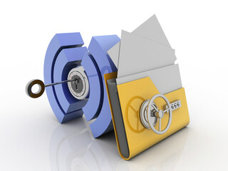 Sticker - 3d illustration WiFi symbol with folder lock
