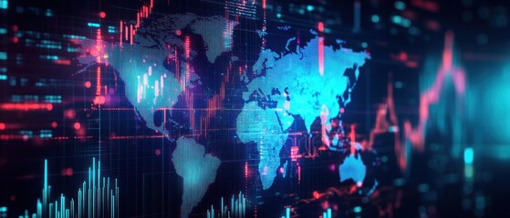 Digital World Map with Data and Charts