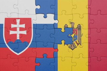 puzzle with the colourful national flag of moldova and flag of slovakia.