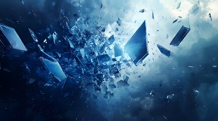 Wall Mural - Abstract Blue Shattered Glass Explosion