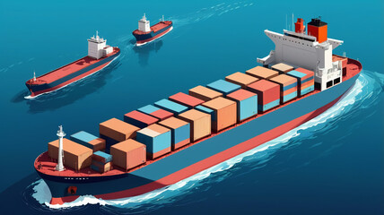 isometric cargo ship container,