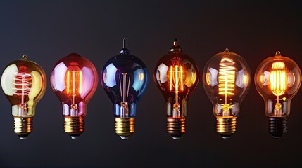 Different types of light bulbs such as incandescent, fluorescent, LED, and halogen.