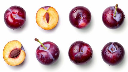 Wall Mural - set of plums on a white background