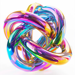 abstract colorful 3d vibrant glossy art digital design modern bright neon sculpture intertwined loops reflections shiny artistic visual rendering rainbow 