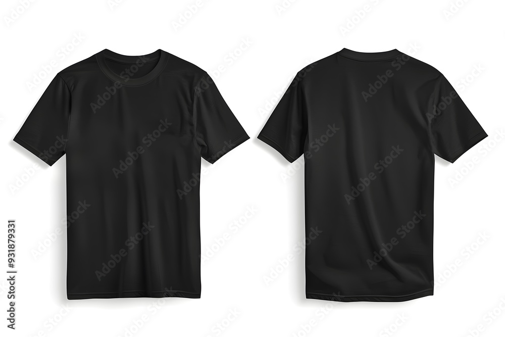 Black color T shirt blank template front and back view isolated on