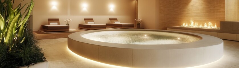 Sticker - Relaxing Spa Interior with Plunge Pool and Lounge Chairs