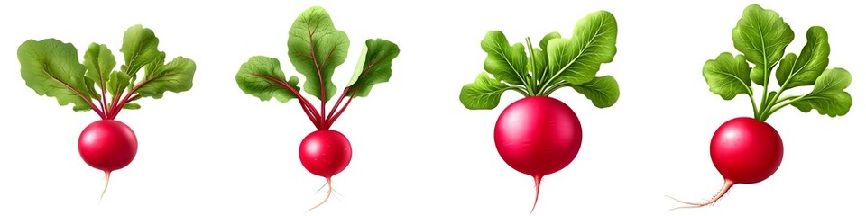 Radish Clipart Vegetable Element 3D Illustration Red with Green Leaves Isolated on White and Transparent Background