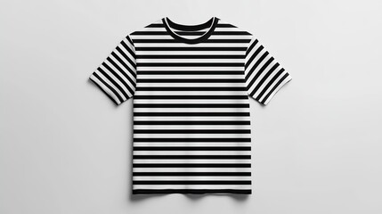 Wall Mural - Black and white striped short sleeve t-shirt isolated on a white background.