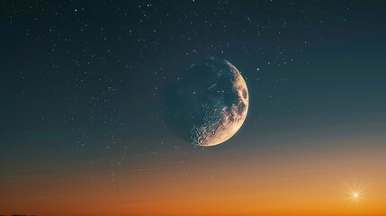 Wall Mural - Moon isolated in the sky A crescent moon in the sky next to a bright star at sunset Celestial landscape : Generative AI