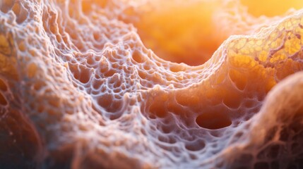 Abstract Organic Texture: Intricate web of organic forms bathed in warm, golden light. A mesmerizing macro shot capturing the beauty of nature's intricate details.  