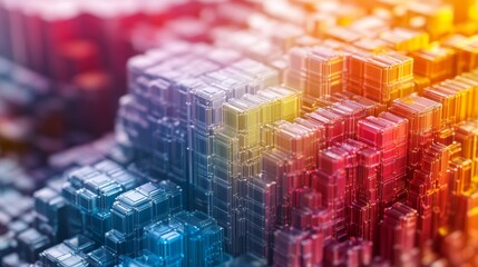 Fototapete - Detailed shot of a 3D stacked graph with layers of data blocks, each section in a different color, representing complex information in an easy-to-understand format.