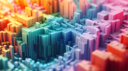 Fototapete - Detailed shot of a 3D stacked graph with layers of data blocks, each section in a different color, representing complex information in an easy-to-understand format.