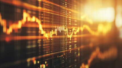 Aufkleber - Detailed shot of a financial graph with fluctuating stock prices, highlighting various data points and trend lines in a professional setting.