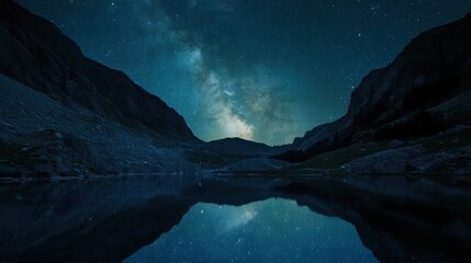 Poster - Milky Way Reflection in a Mountain Lake at Night