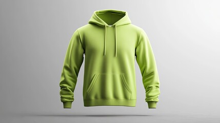 Wall Mural - Green hoodie with a hood and a pocket isolated on a white background.