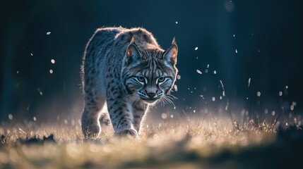 Poster - A Lynx Walking Through Grass in the Early Morning