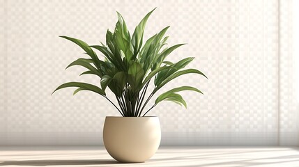 Poster - A potted plant with green leaves in a white pot on a white surface