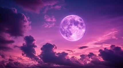 Wall Mural - Full moon in a purple night sky