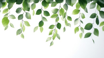 Poster - Green Leaves Hanging Against a White Background