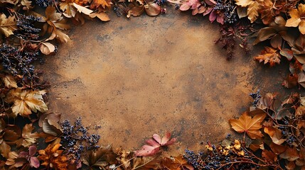 Wall Mural - Rustic Autumn Leaf and Wildflower Frame for Seasonal Invitations