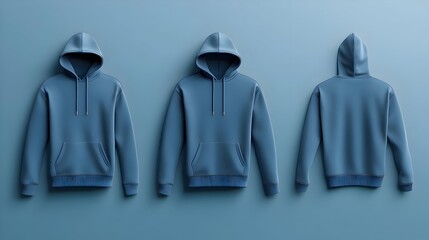 Blue Hoodies Studio Shot on Neutral Background Mockup for Clothing Fashion Design