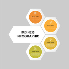 Wall Mural - 4 process infographic template vector element with icons and hexagon concept 