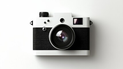 Minimalist camera icon black rectangle with a circular lens on a white background, Created with Generative AI.