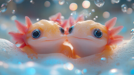 Sticker - illustration of two cute colorful baby axolotls