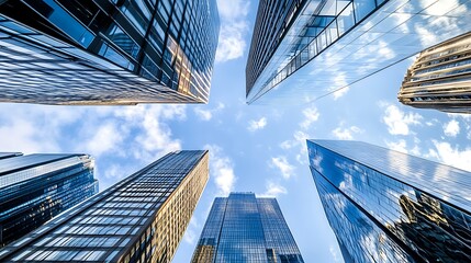 Sticker - Upward View of Skyscrapers Against a Blue Sky